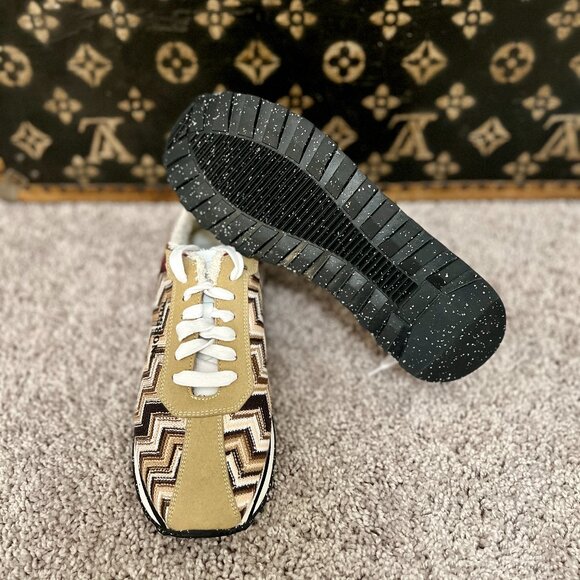 Missoni Brown Zig Zag Knit Suede Leather Sneakers, NEW - Picture 5 of 6